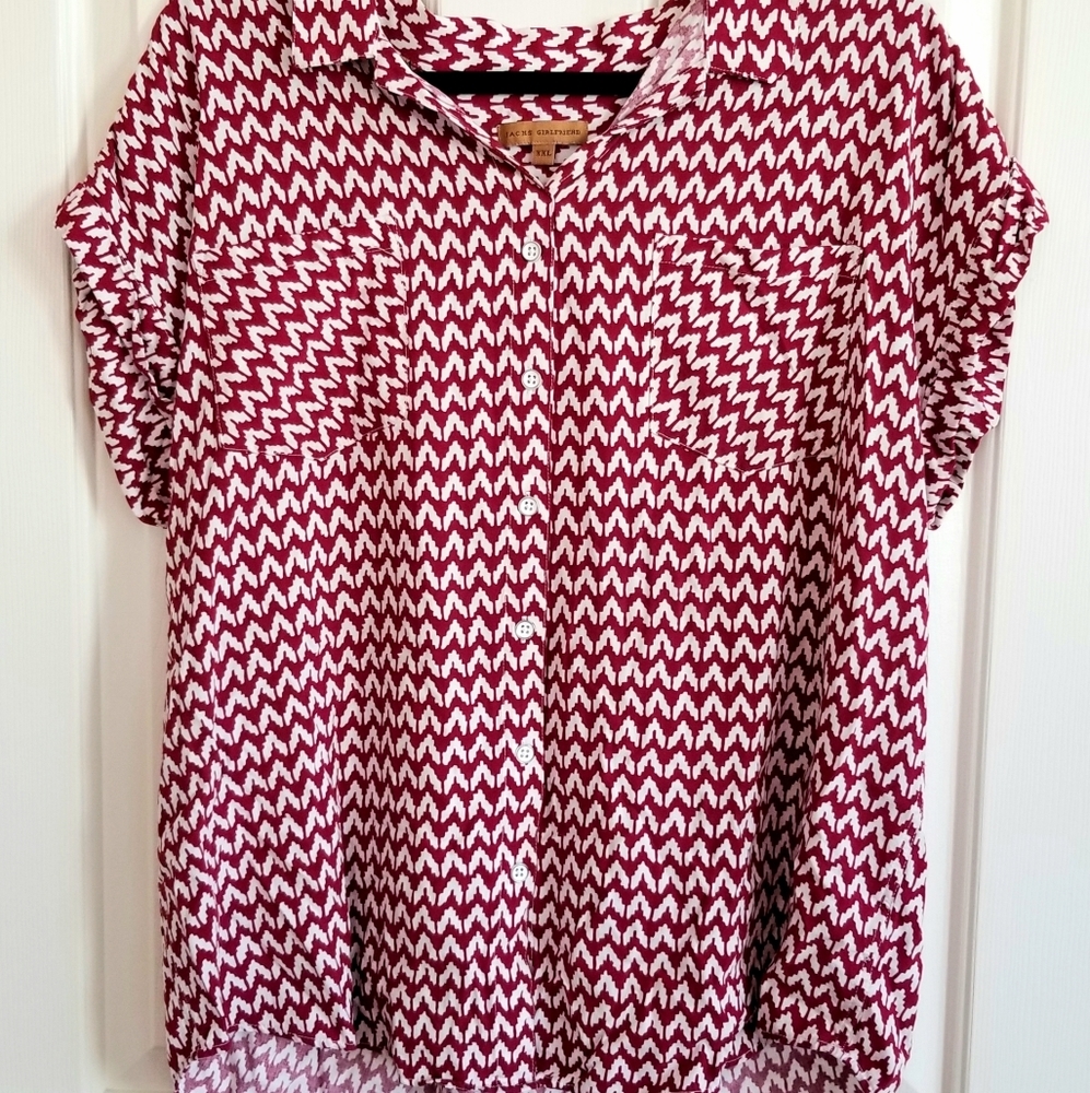 Jachs Girlfriend Red & White XXL Capped Sleeve Top
